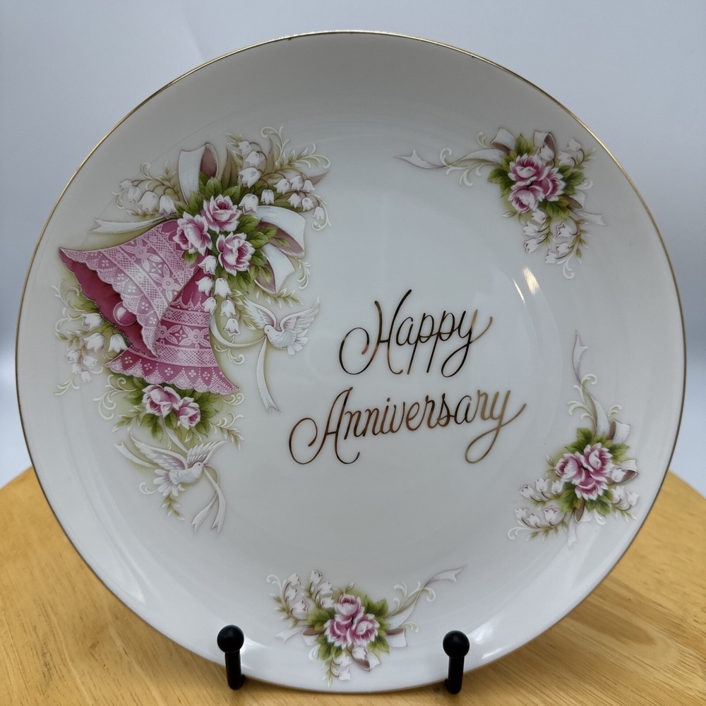 Enesco Collector Plate Unisex 7.75in White Floral Happy Anniversary Vintage 1983